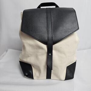 Deux Lux Demi Backpack Ivory Canvas Black Vegan Leather Trim Travel Bag  Backpac